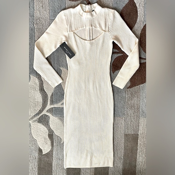 NWT Marciano Long Sleeve Poetic Ribbed Knit Midi Bodycon Sweater Dress - Picture 2 of 10
